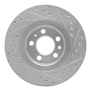 Volkswagen Golf Brake Rotor (1) - Front Left - R1 Concepts - Drilled & Slotted - Silver - `98-`15